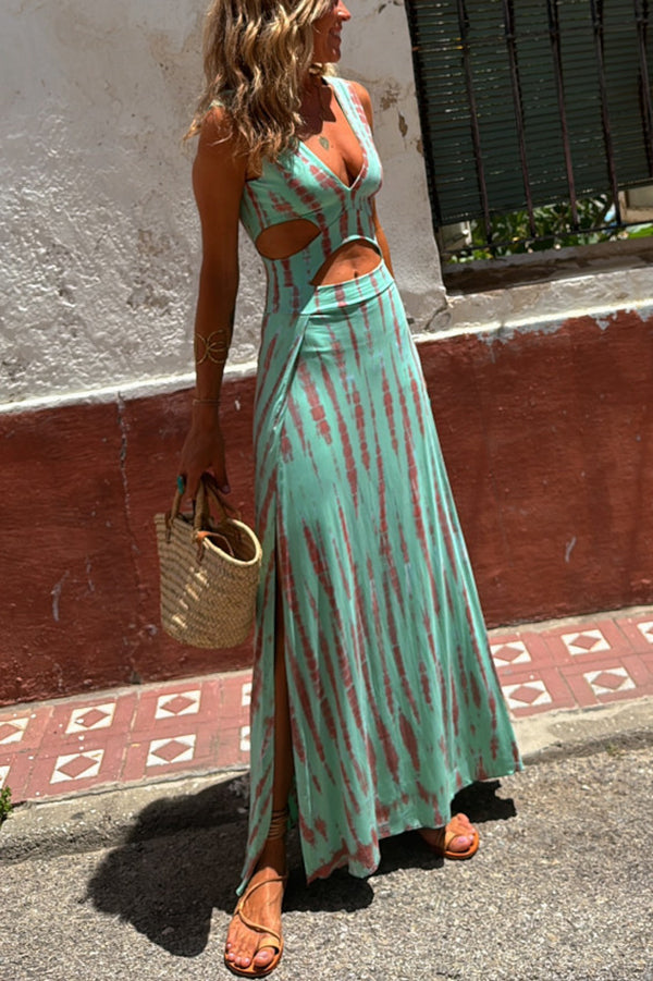Vivienne | Boho-Chic Kleid mit Batikmuster und Schlitz
