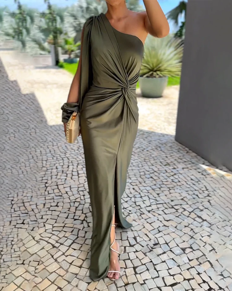 Mila | Plissiertes Ein-Schulter-Kleid