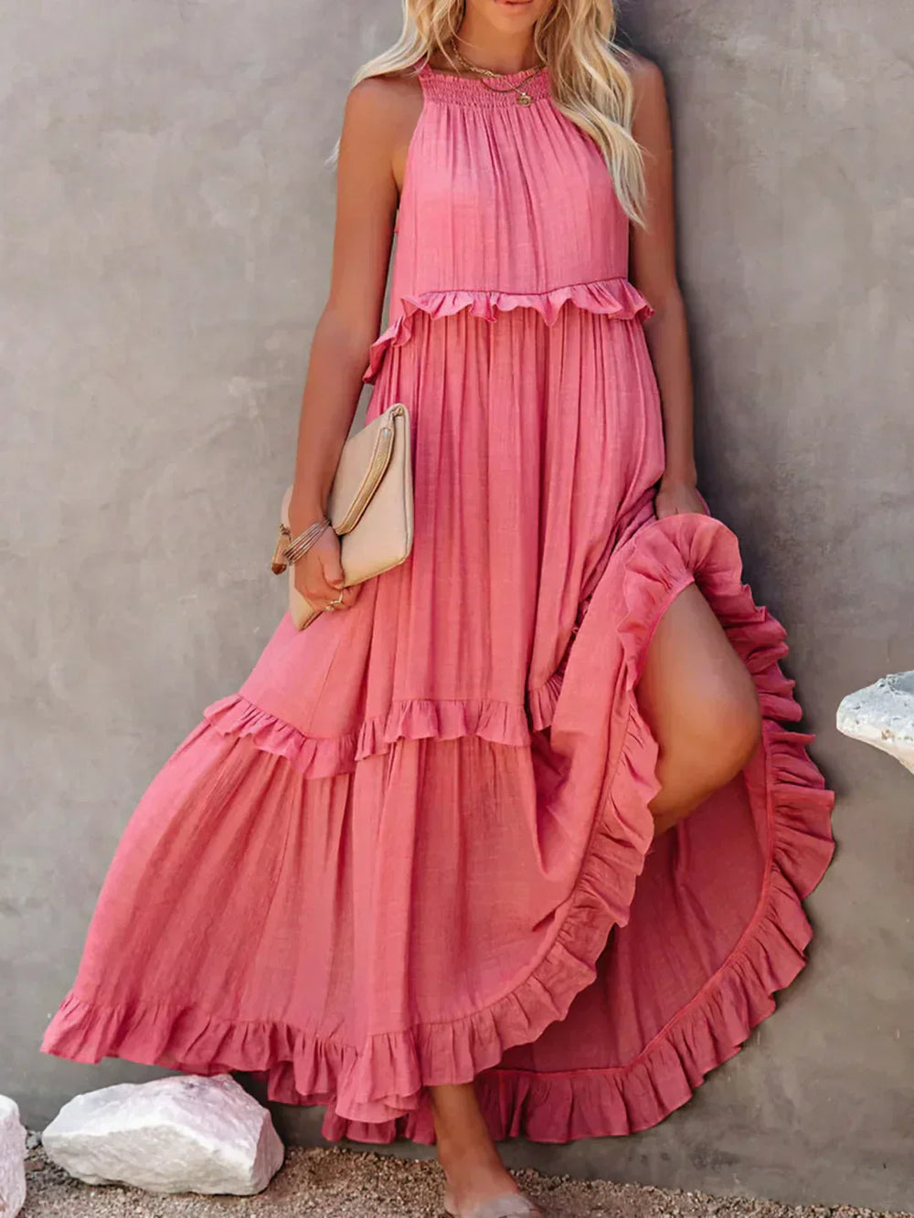 Sarah | Maxikleid mit Rüschen und Halterneck