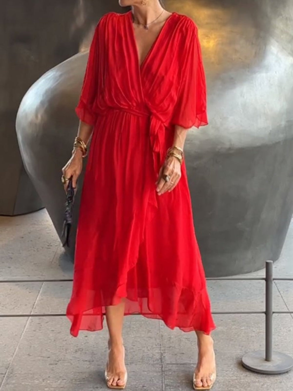 Taylor | Stilvolles und elegantes Chiffonkleid mit V-Ausschnitt