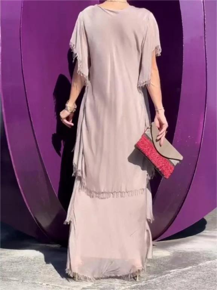 Savane | Elegantes, Fließendes Langarmkleid mit V-Ausschnitt