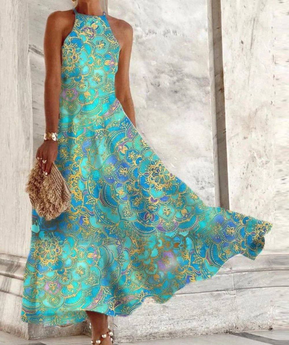 Miriam | Damenkleid, ärmellos, mit Halterkragen und Vintage-Muster