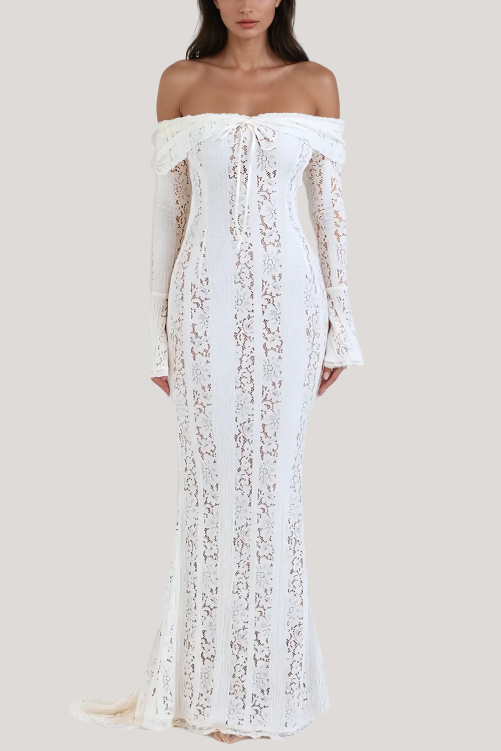 Lana | Schulterfreies Maxikleid mit Spitzenausschnitten