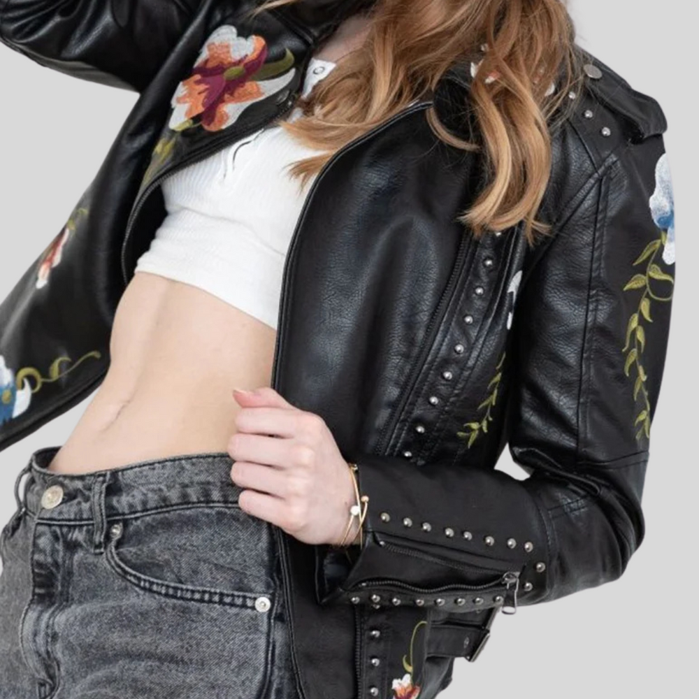 Zoey | Vintage Blumen Lederjacke