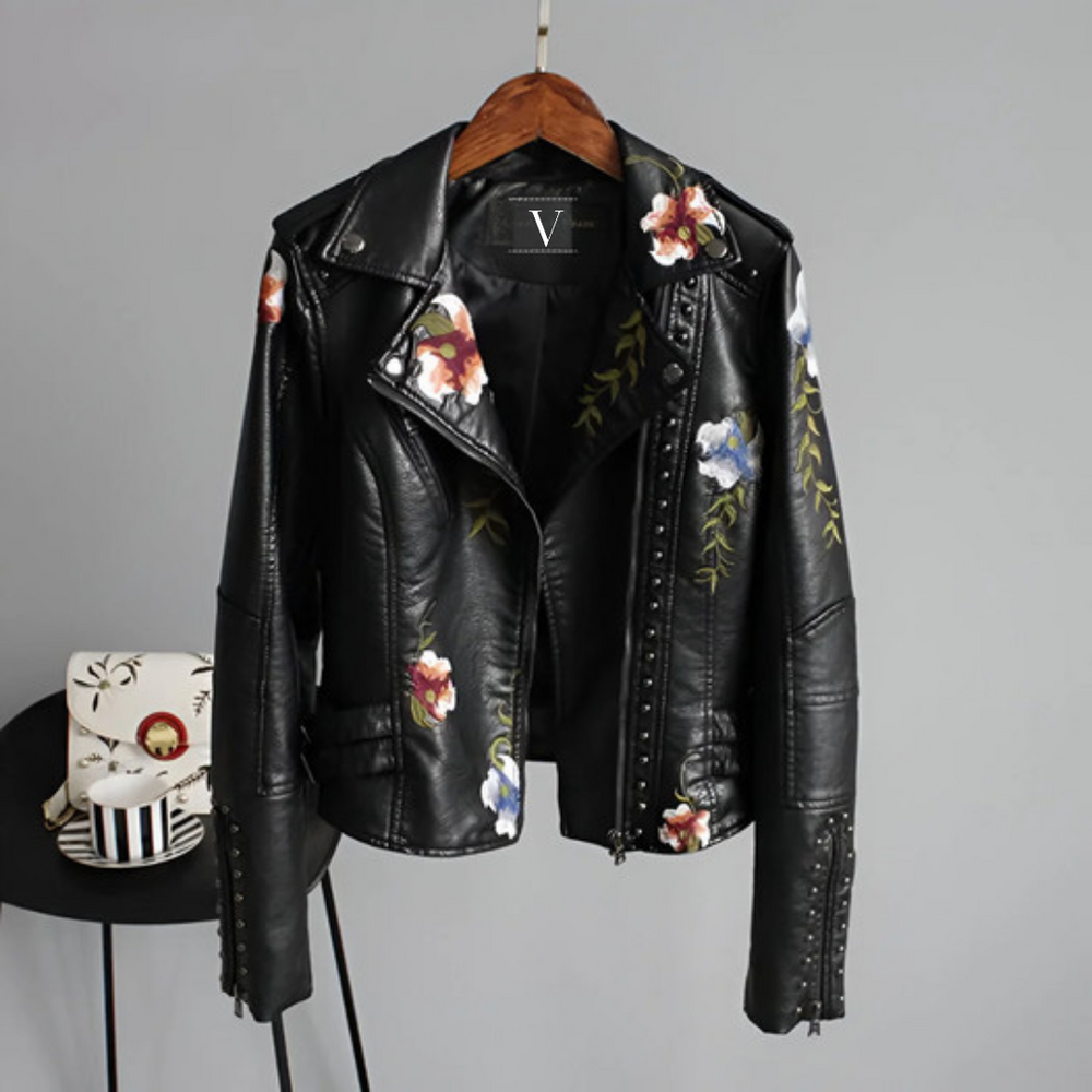 Zoey | Vintage Blumen Lederjacke