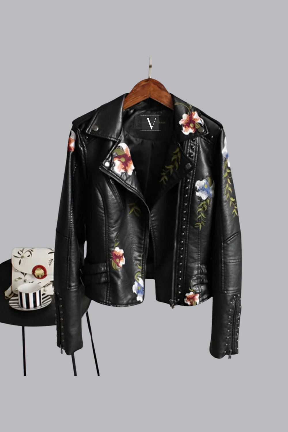Zoey | Vintage Blumen Lederjacke