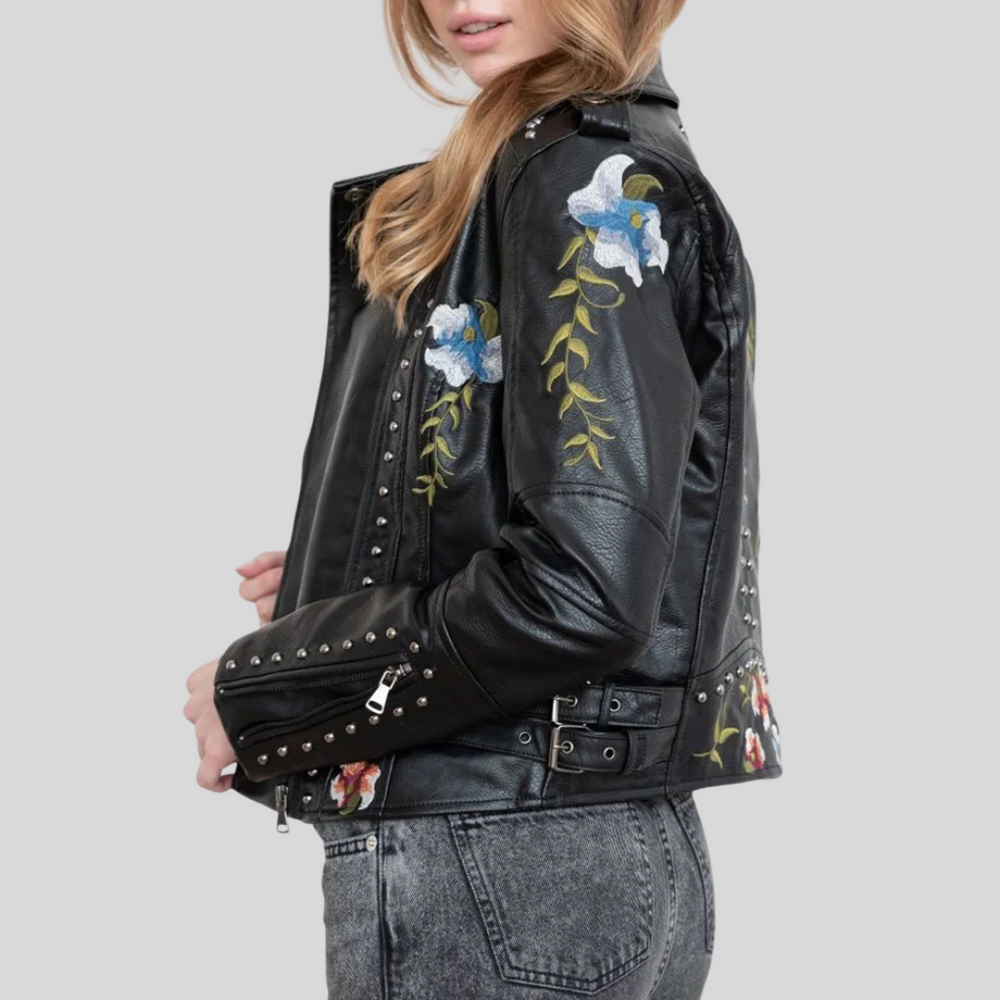 Zoey | Vintage Blumen Lederjacke