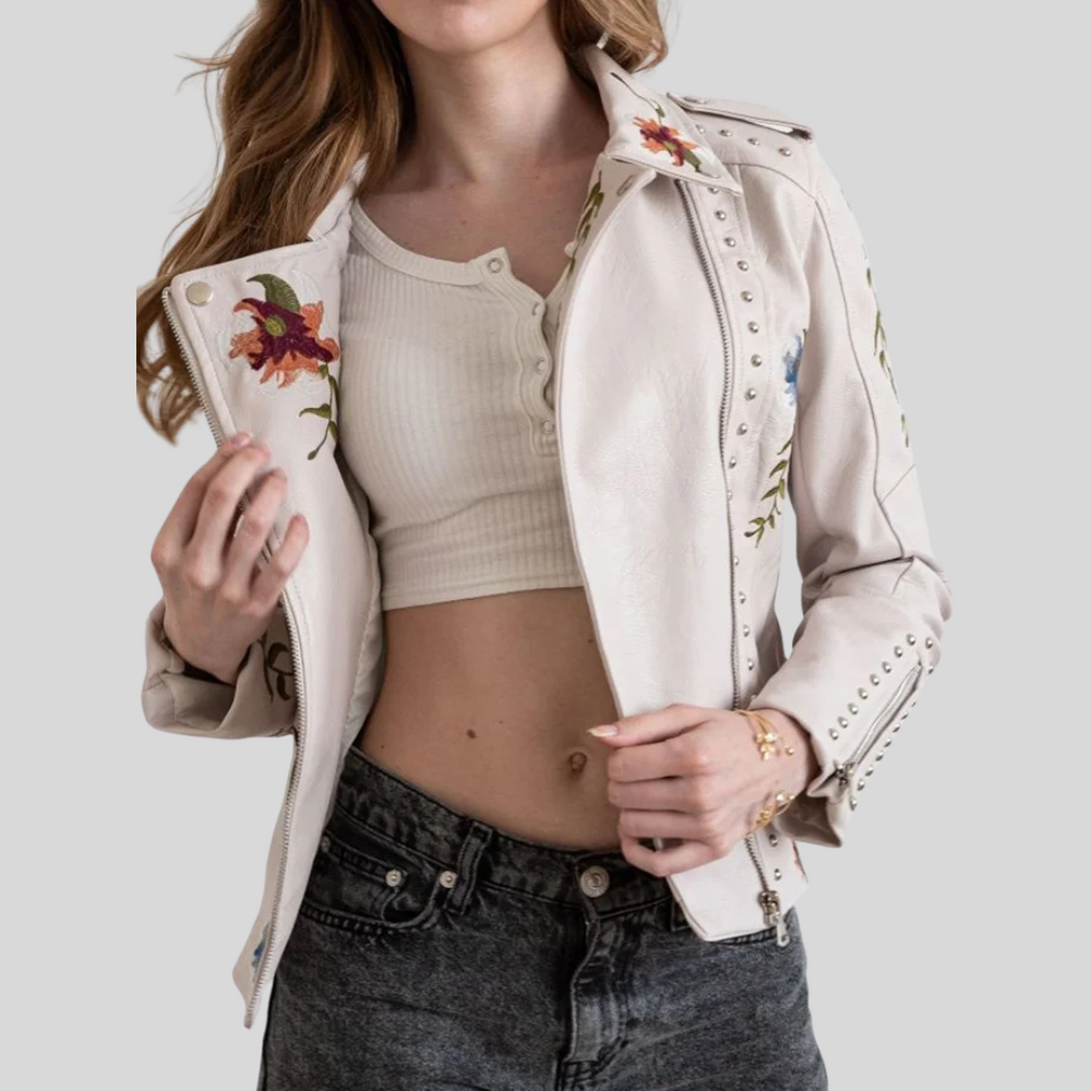 Zoey | Vintage Blumen Lederjacke