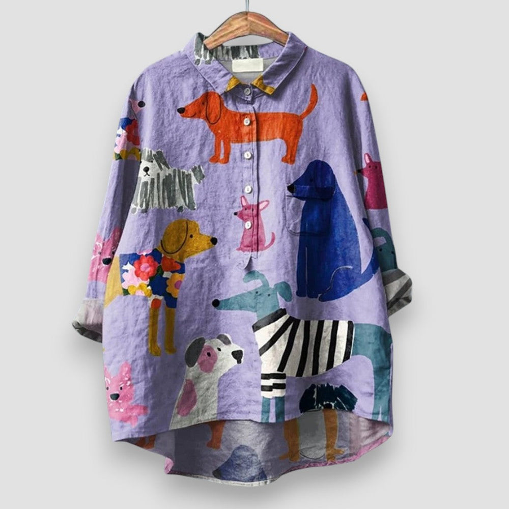 Vespera | Verspielte Welpenmuster Bluse