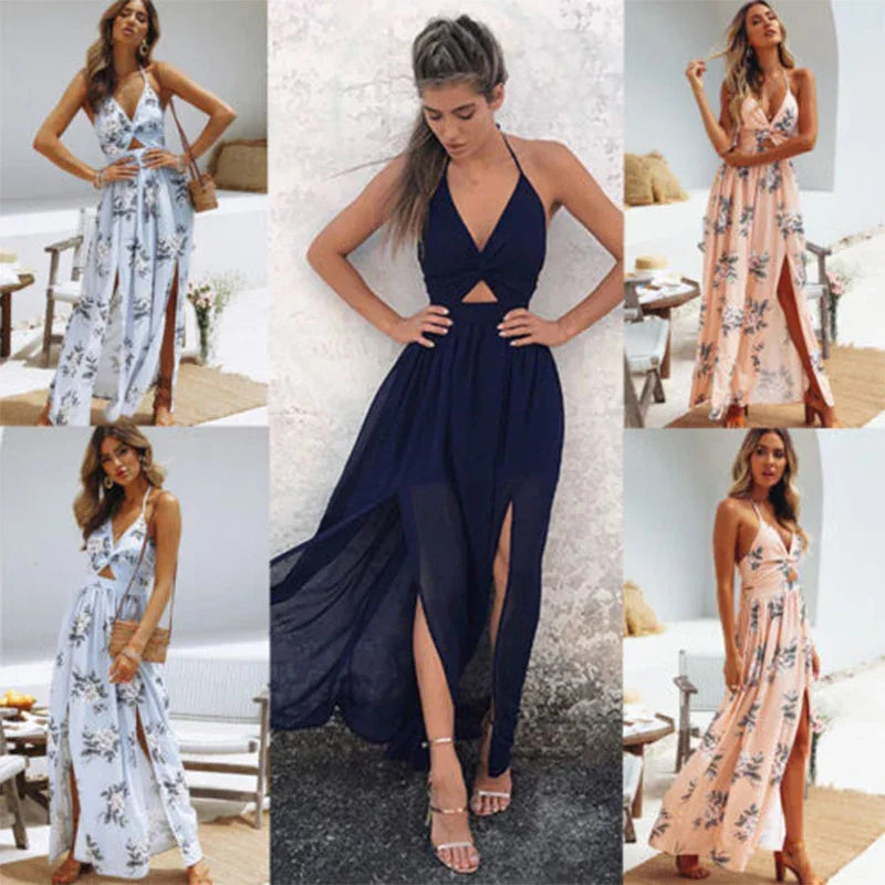 Sierra | Boho Maxikleid mit Blumenmuster und Neckholder