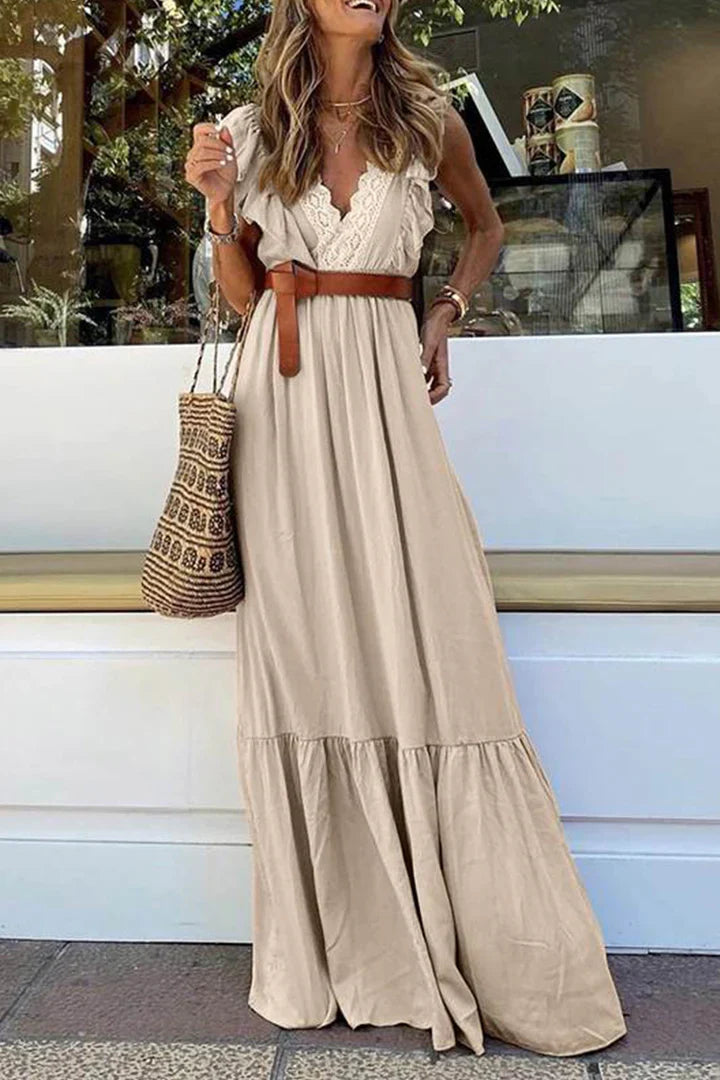 Blanca | Maxikleid aus Spitze mit V-Ausschnitt und Volant