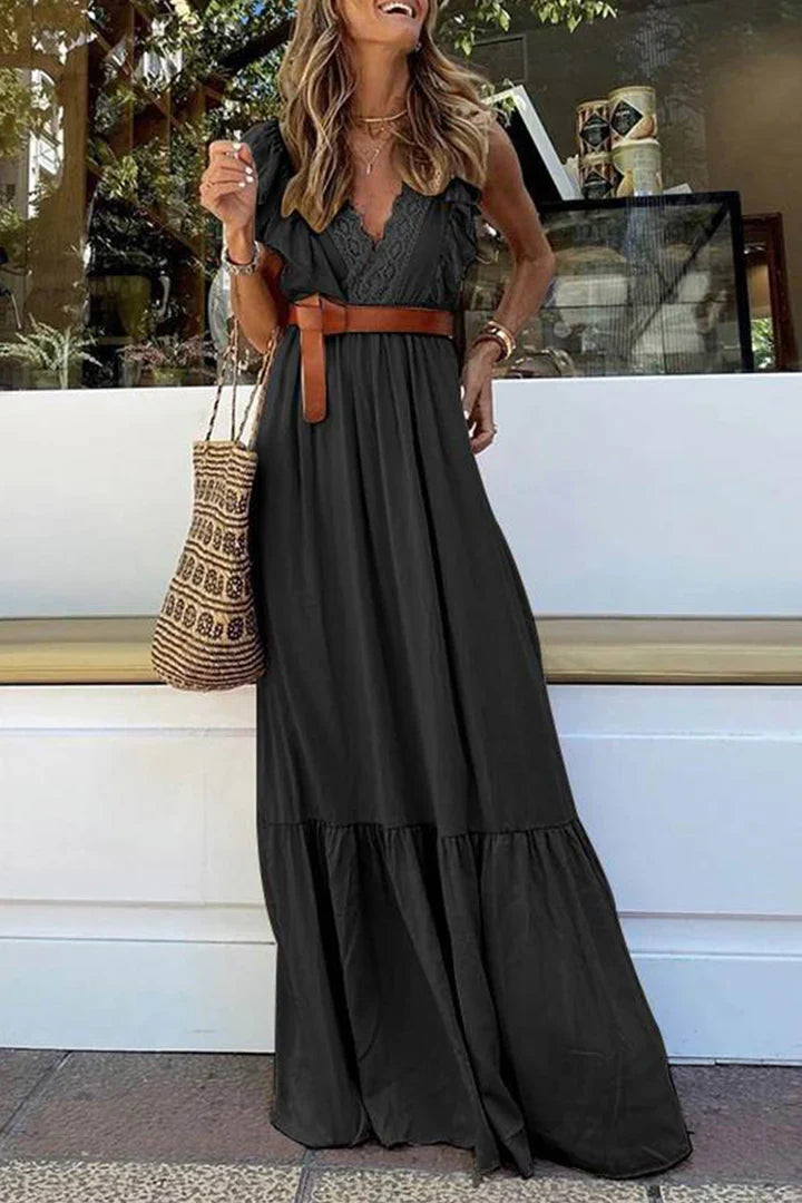 Blanca | Maxikleid aus Spitze mit V-Ausschnitt und Volant