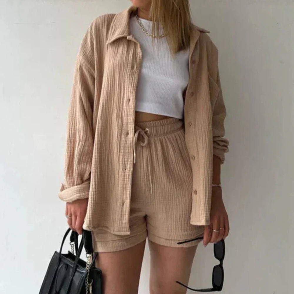 Elara | Weiches Baumwoll-Set aus Hemd und Shorts