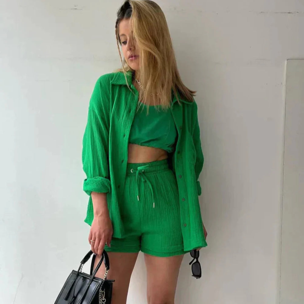 Elara | Weiches Baumwoll-Set aus Hemd und Shorts