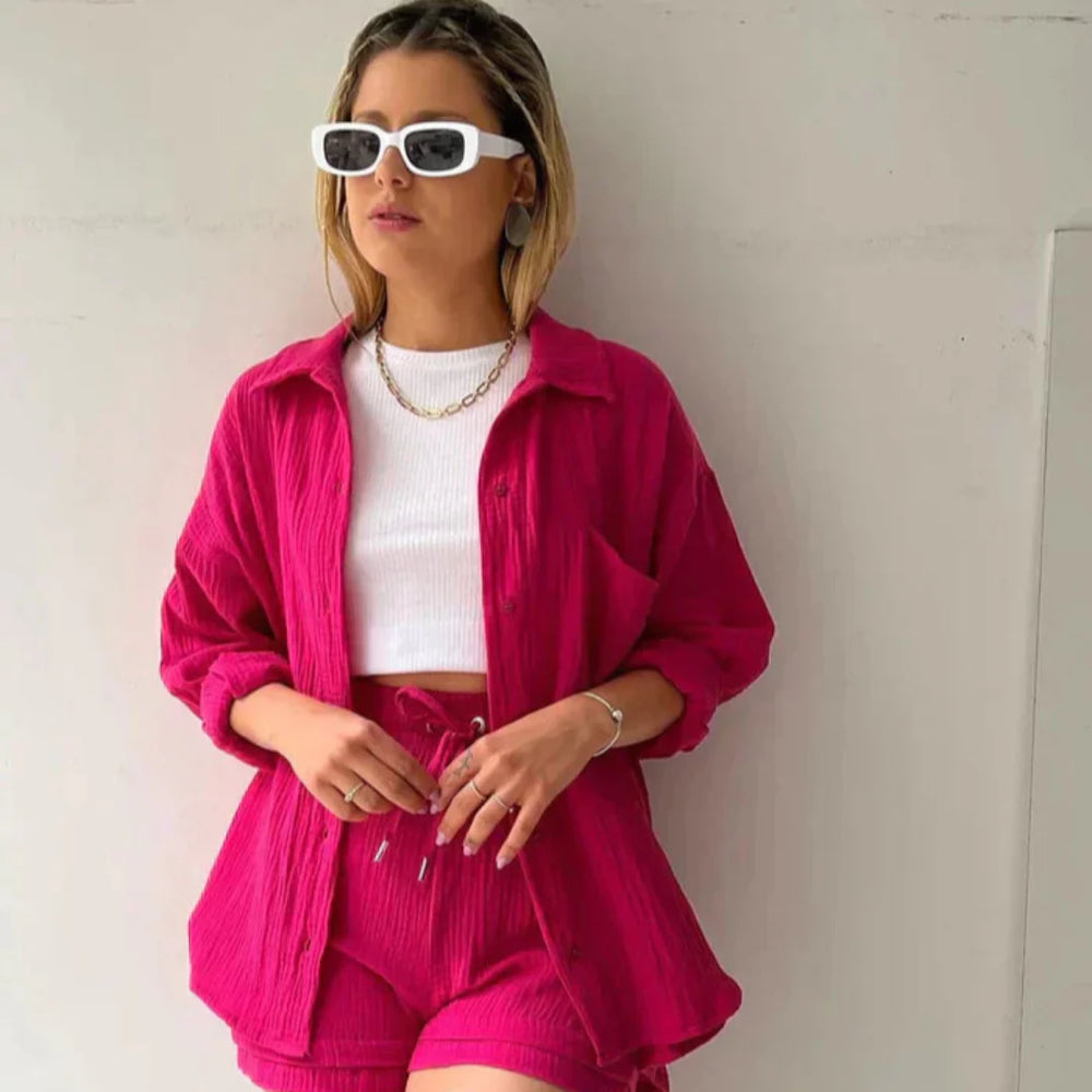 Elara | Weiches Baumwoll-Set aus Hemd und Shorts