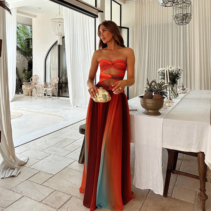 Sofia | Batik Farbverlauf mit Ausschnitten Maxi-Kleid