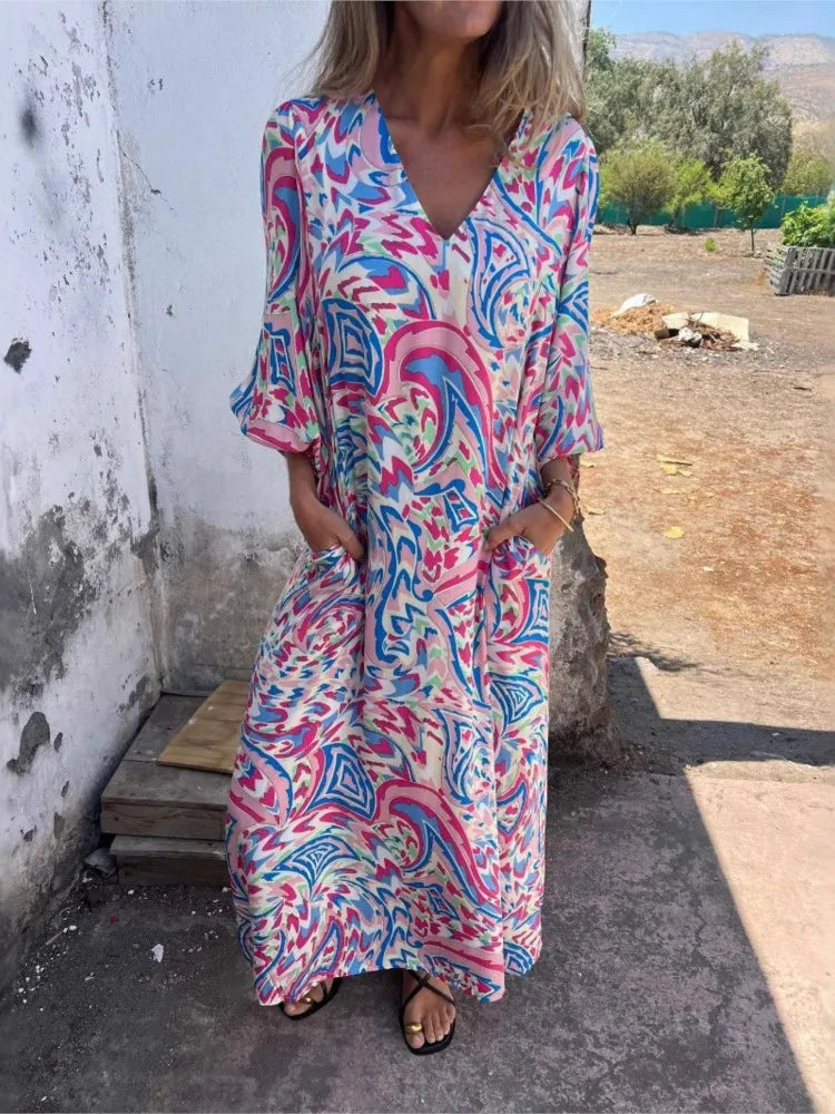 Solstice Bloom Boho Maxikleid mit Taschen