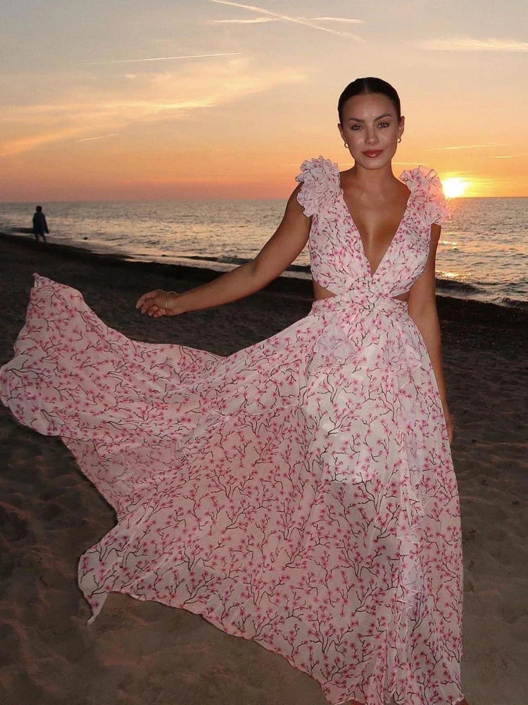 Lexi | Elegantes rückenfreies Maxikleid mit Rüschen