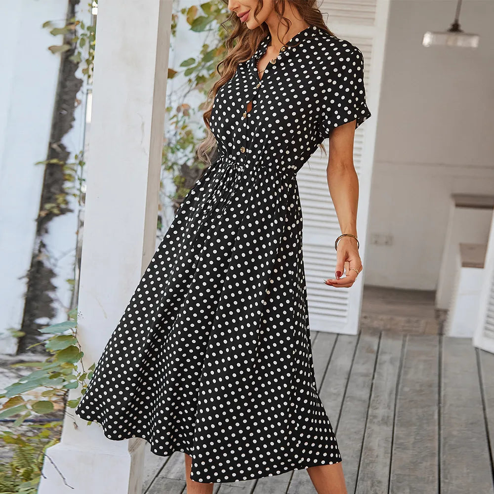 Dotarie | Gepunktetes Midi-Hemdkleid