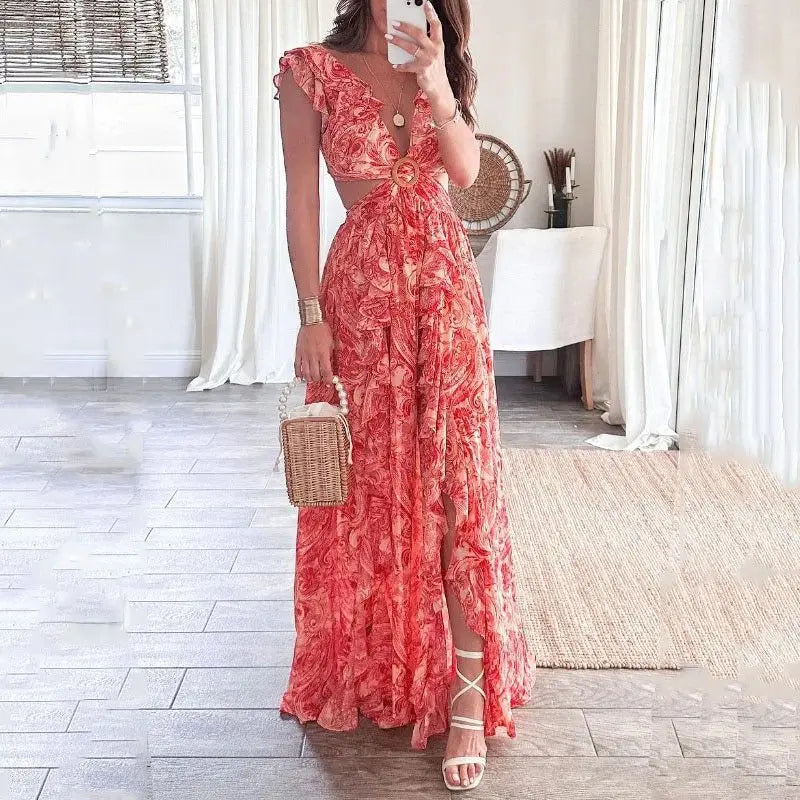 Elara | Bedrucktes Faltenkleid mit V-Ausschnitt