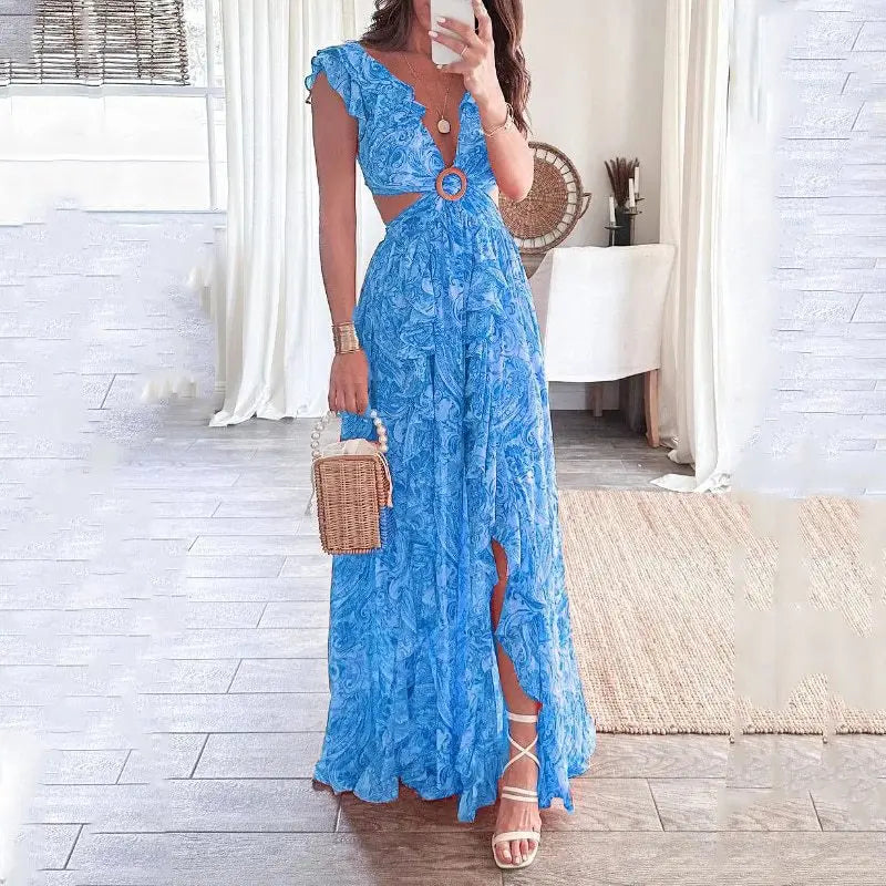 Elara | Bedrucktes Faltenkleid mit V-Ausschnitt