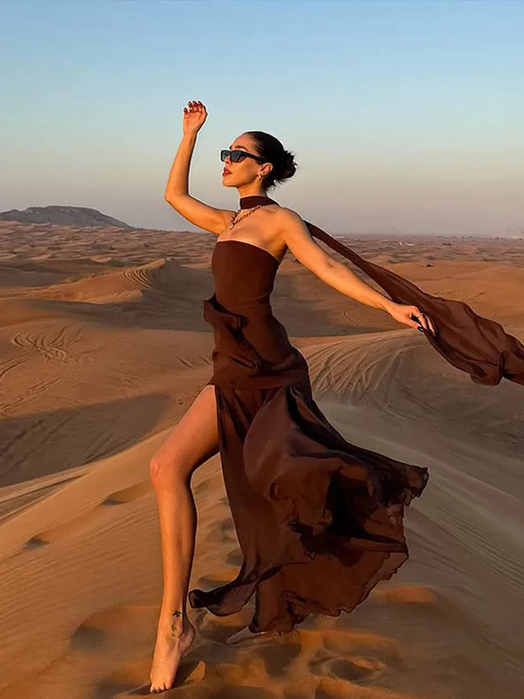 Valentina | Strapless Maxikleid für den Abend mit Schal