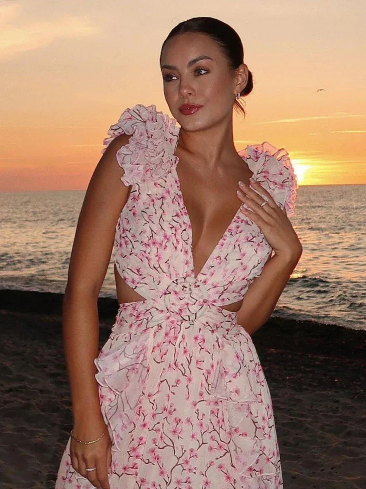 Lexi | Elegantes rückenfreies Maxikleid mit Rüschen