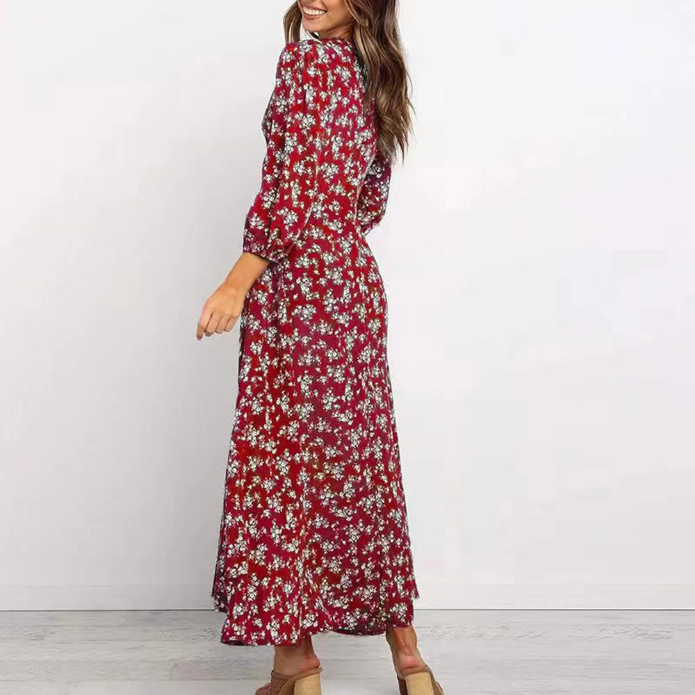 Marina | Geblümtes Midi-Kleid mit Knopfleiste