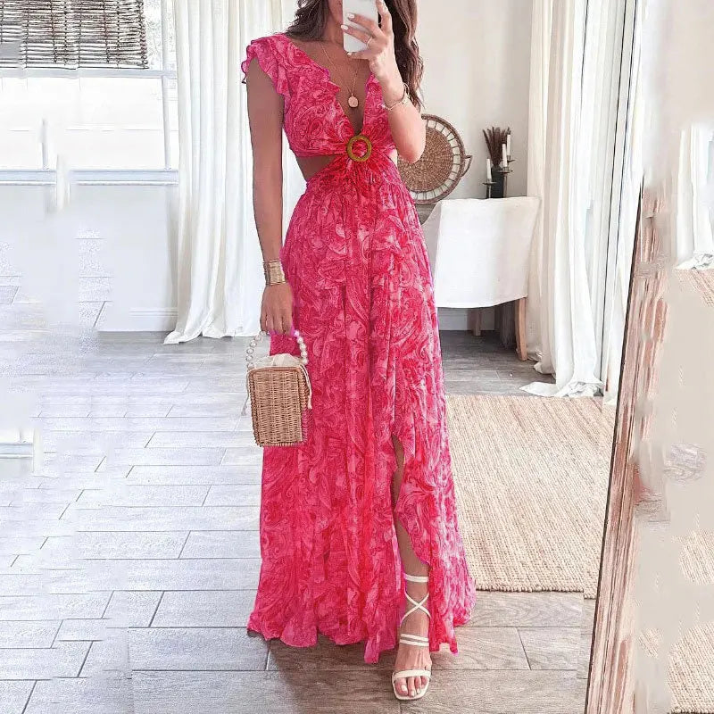 Elara | Bedrucktes Faltenkleid mit V-Ausschnitt
