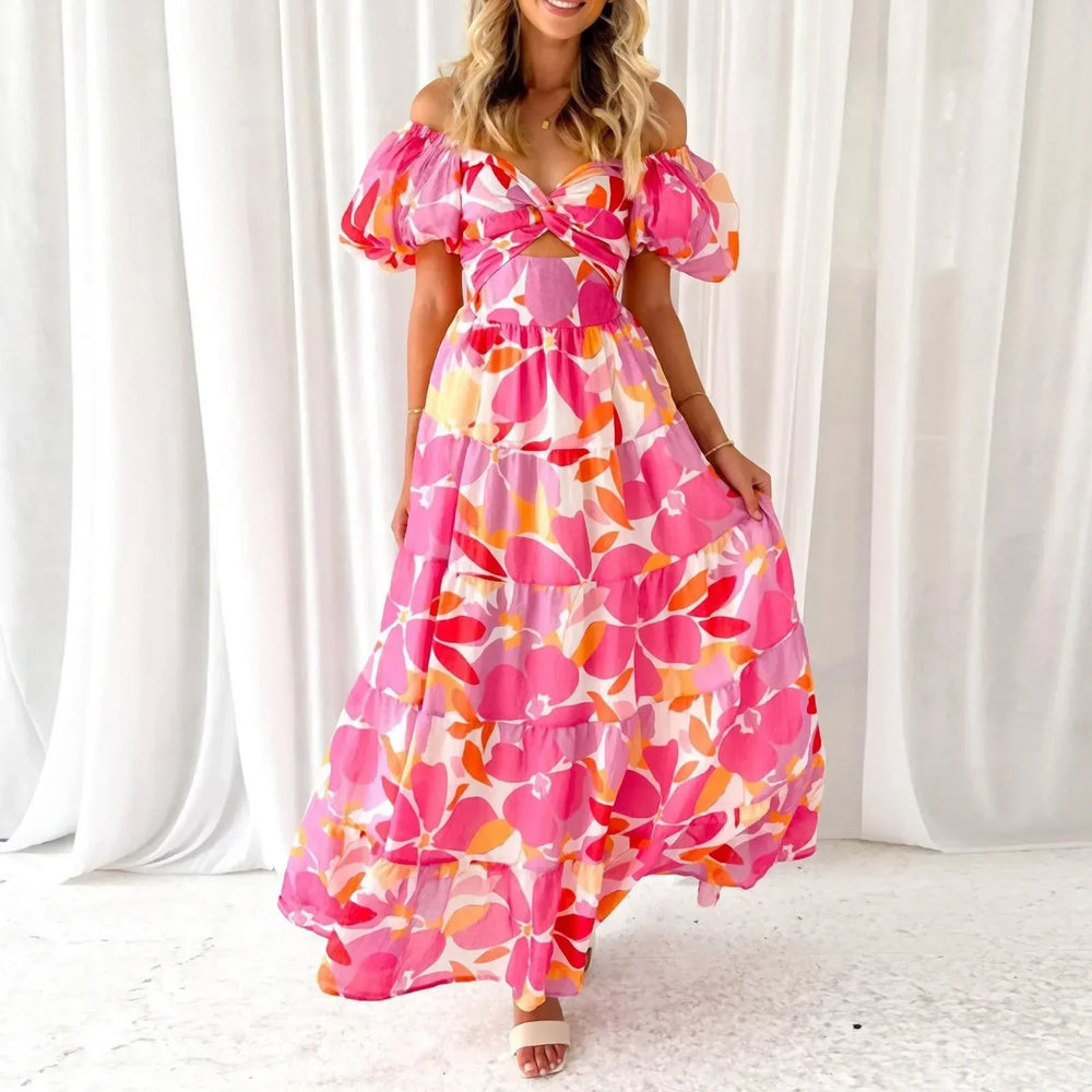 Mira | Florales, formelles Maxikleid mit V-Ausschnitt