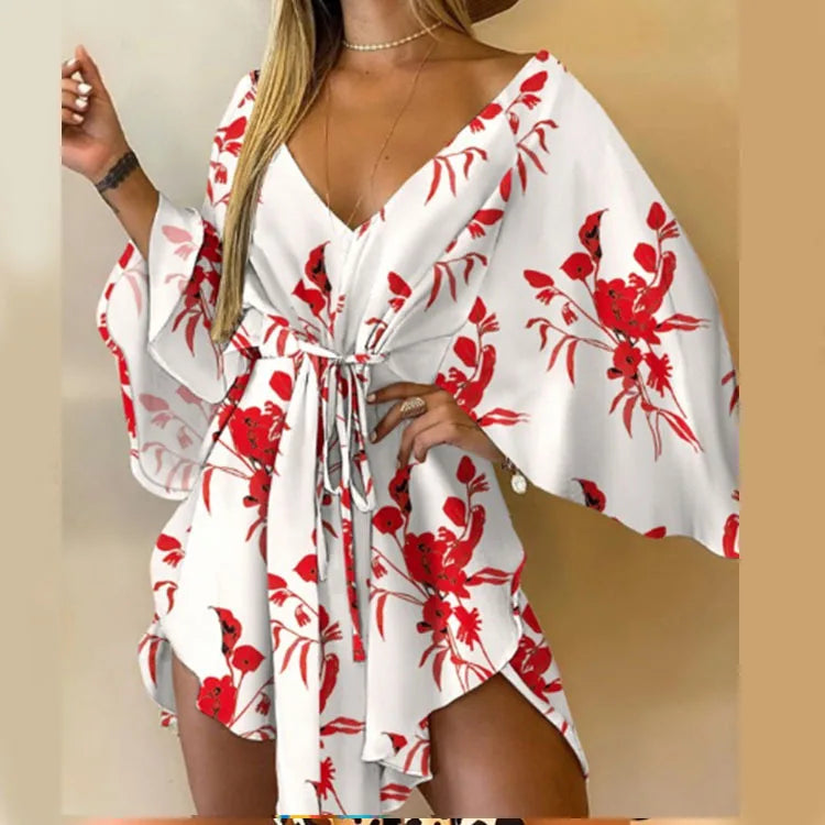 Daisy | Boho-Minikleid mit floralem V-Ausschnitt