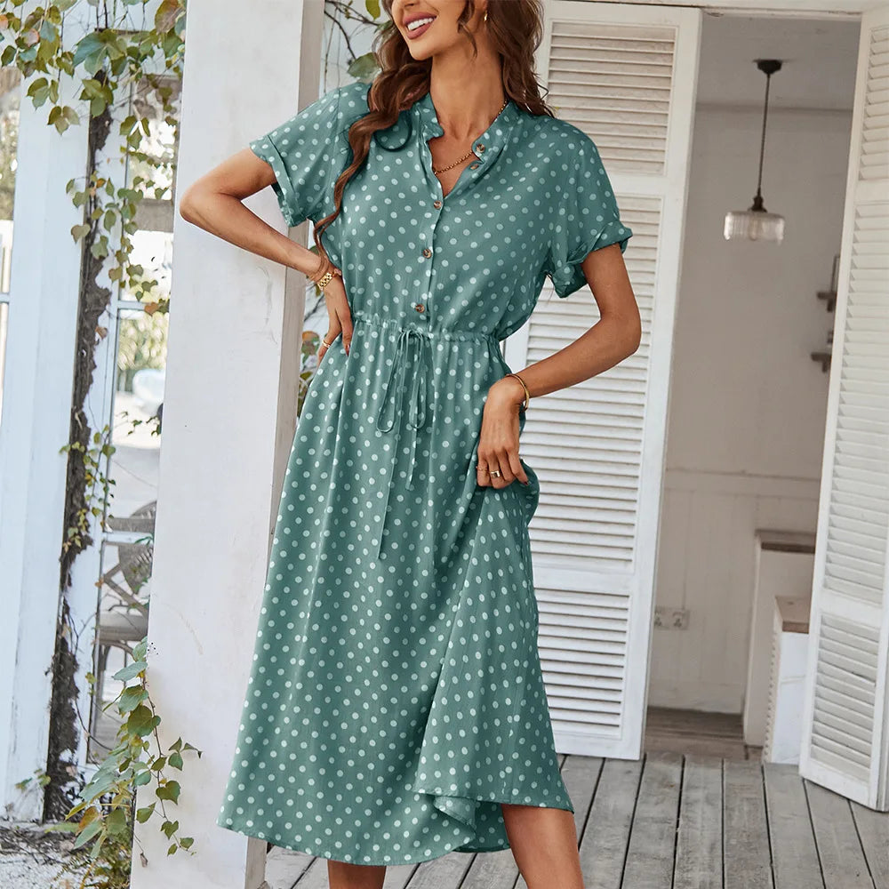 Dotarie | Gepunktetes Midi-Hemdkleid