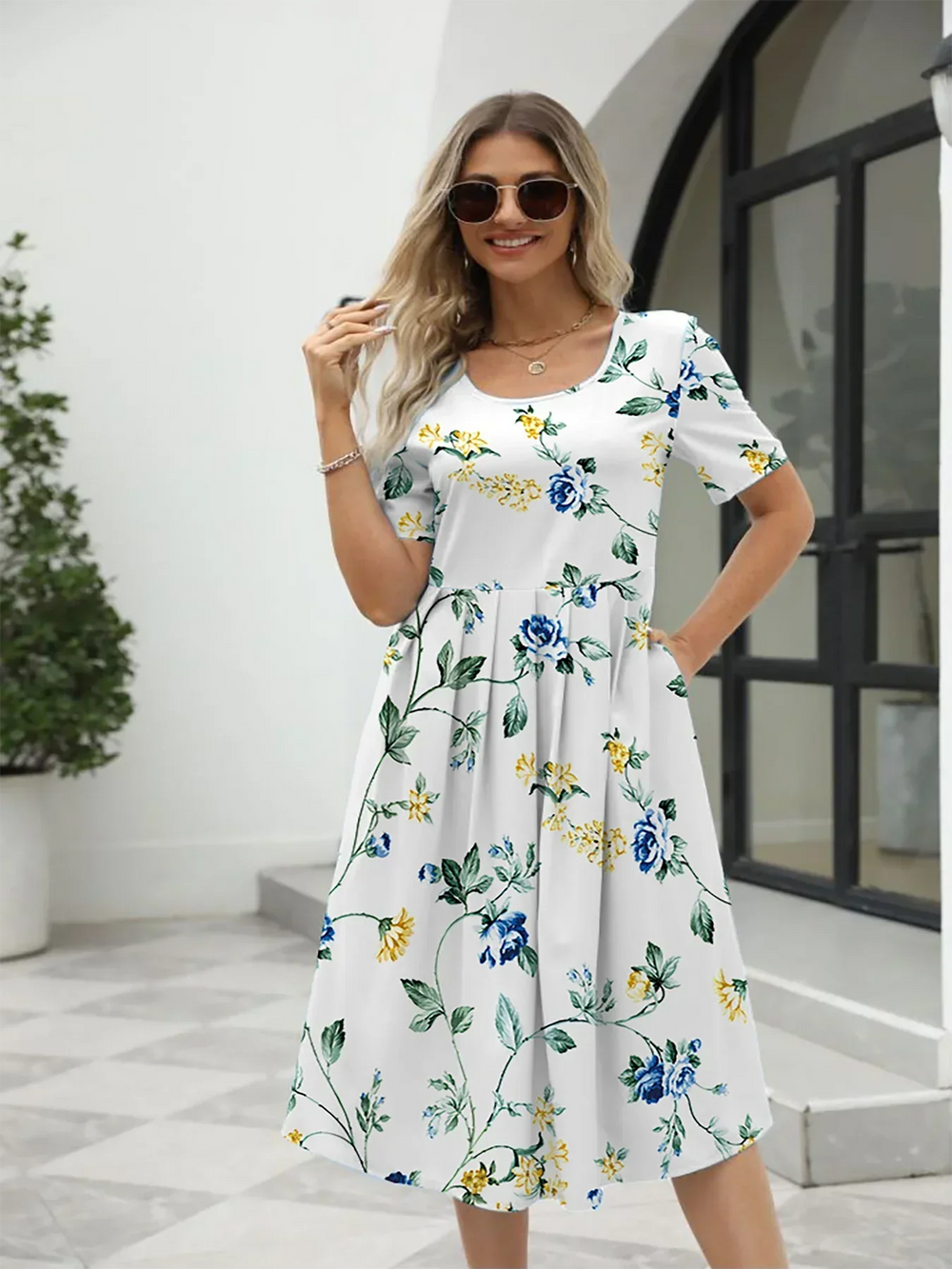 Nuvella Bedrucktes Sommerkleid mit Reißverschluss