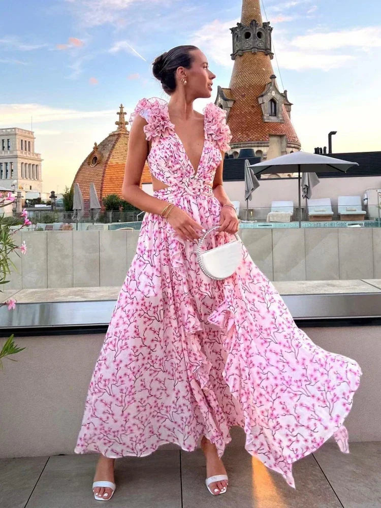 Lexi | Elegantes rückenfreies Maxikleid mit Rüschen