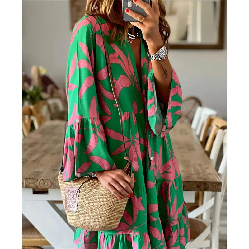 Everlen Boho-Blumen-Midikleid