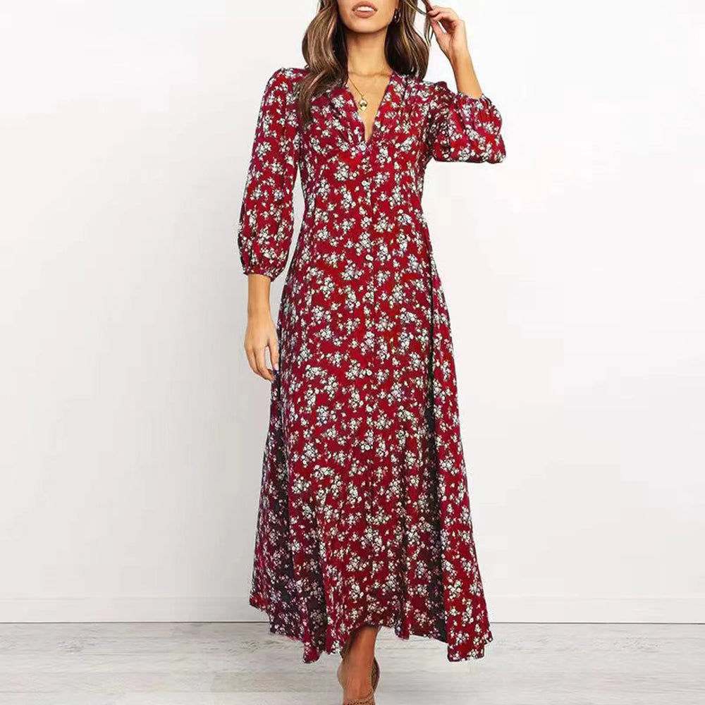Marina | Geblümtes Midi-Kleid mit Knopfleiste