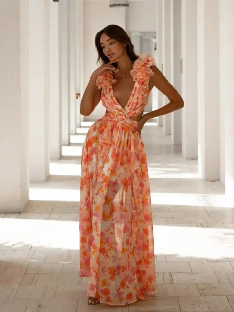 Lexi | Elegantes Rückenfreies Maxikleid mit Rüschen