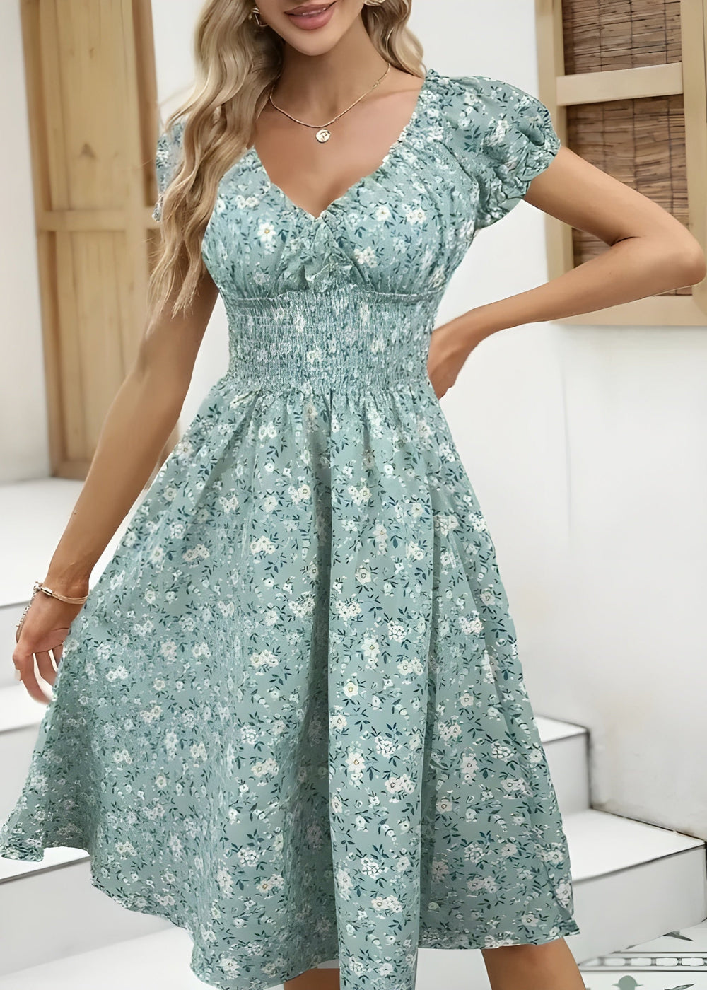 Nancy | Geblümtes Midikleid mit Puffärmeln