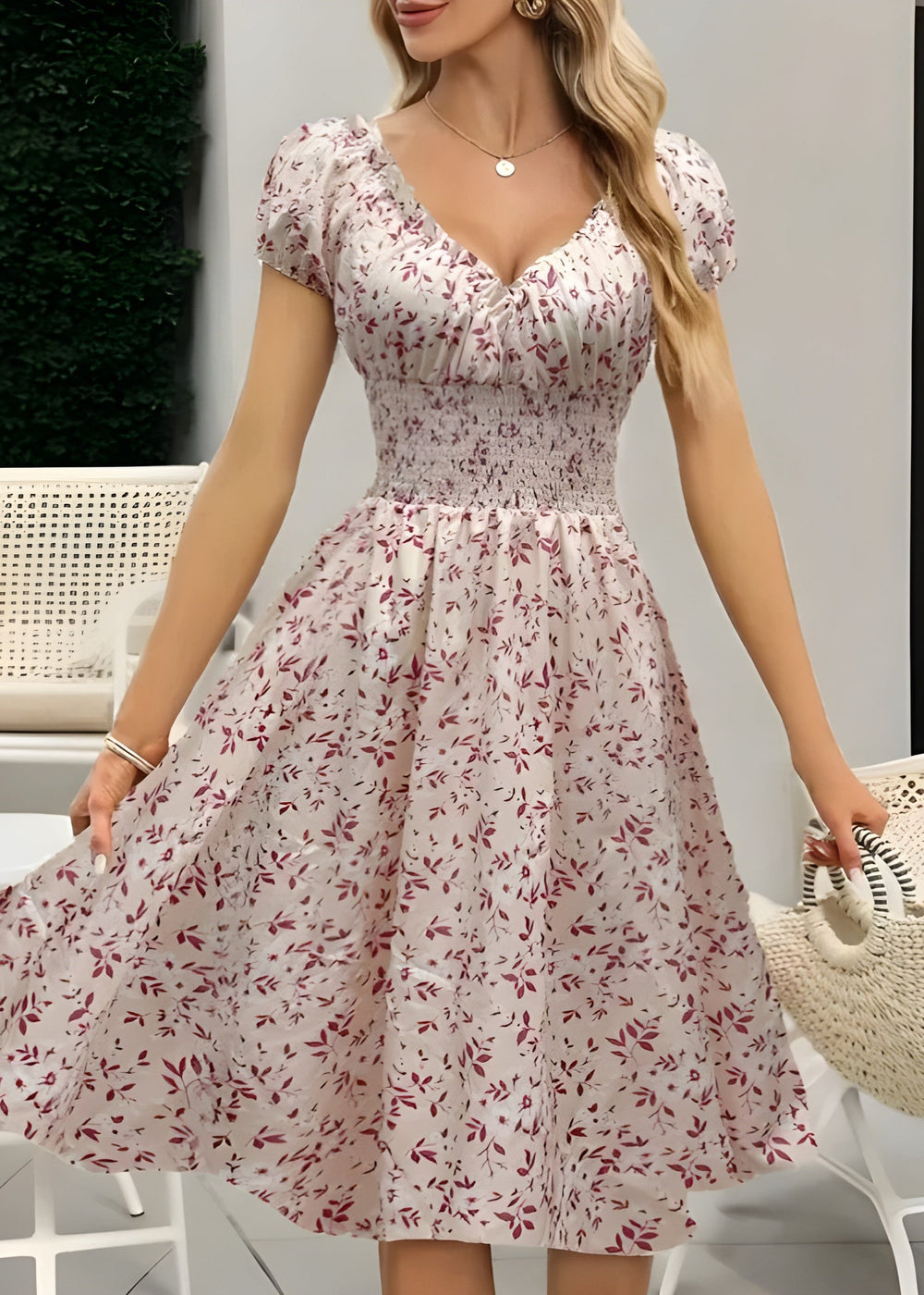 Nancy | Geblümtes Midikleid mit Puffärmeln