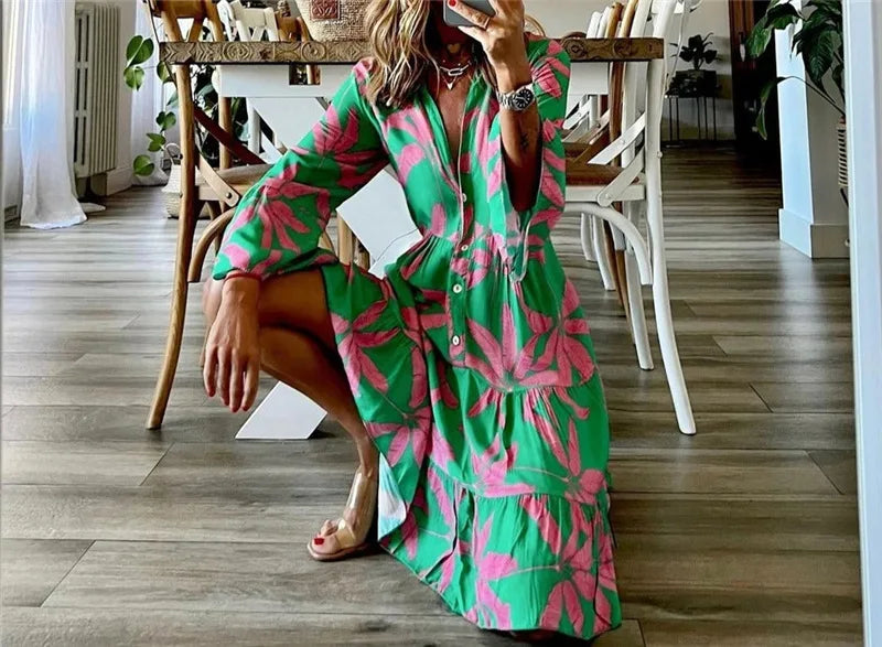 Everlen Boho-Blumen-Midikleid