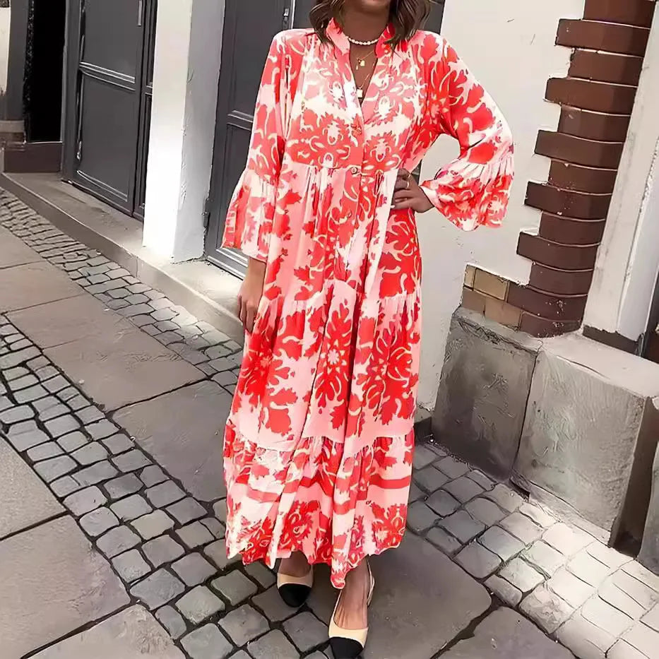 Lila | Maxikleid im Boho-Stil mit V-Ausschnitt und ausgestellten Ärmeln
