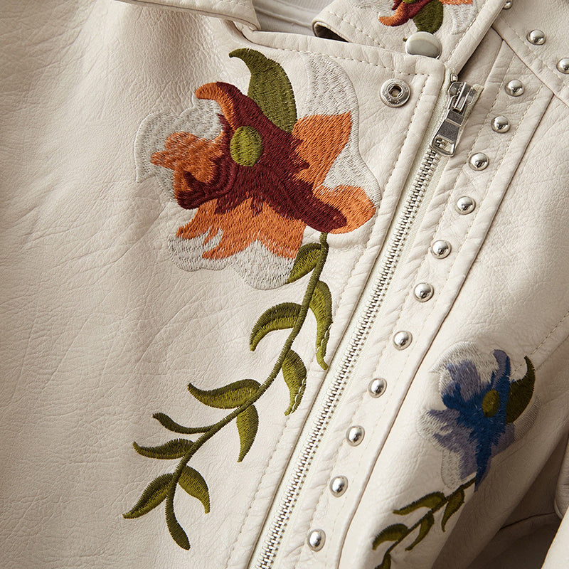 Zoey | Vintage Blumen Lederjacke
