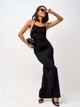 Bella | Damen ärmelloses Abendkleid mit Schnürung, offenem Rücken und Spaghettiträgern