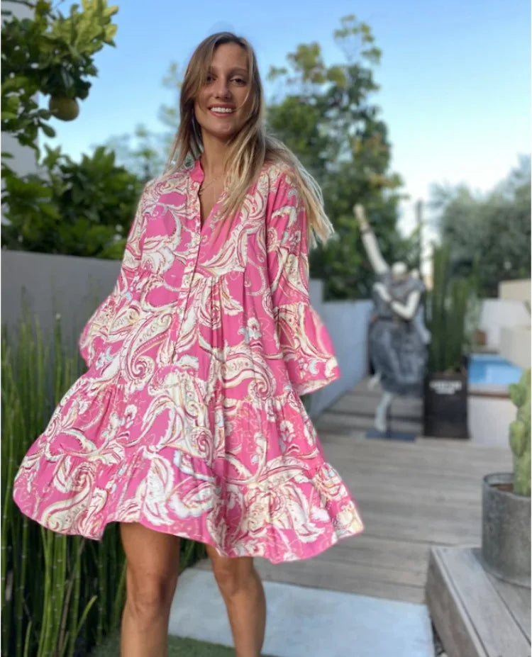Everlen Boho-Blumen-Midikleid