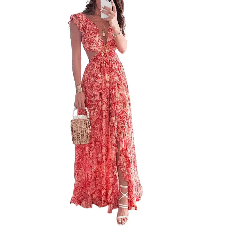 Elara | Bedrucktes Faltenkleid mit V-Ausschnitt