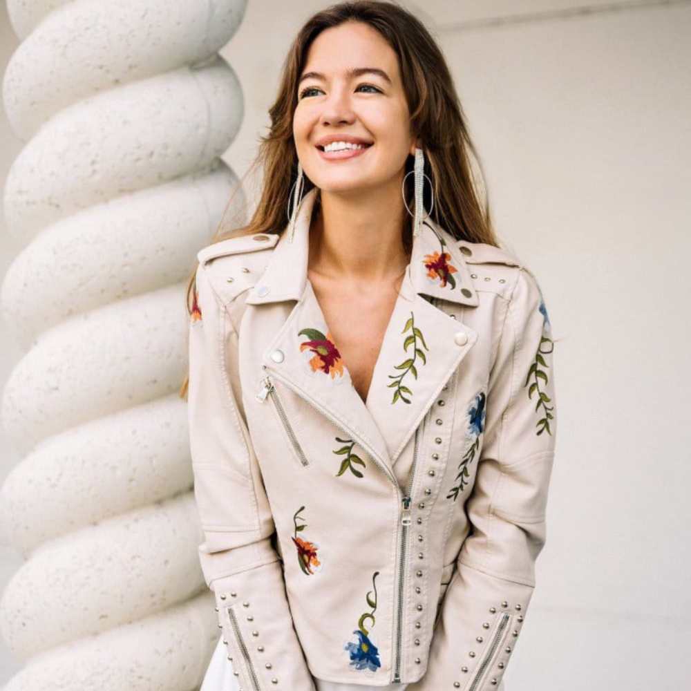Zoey | Vintage Blumen Lederjacke
