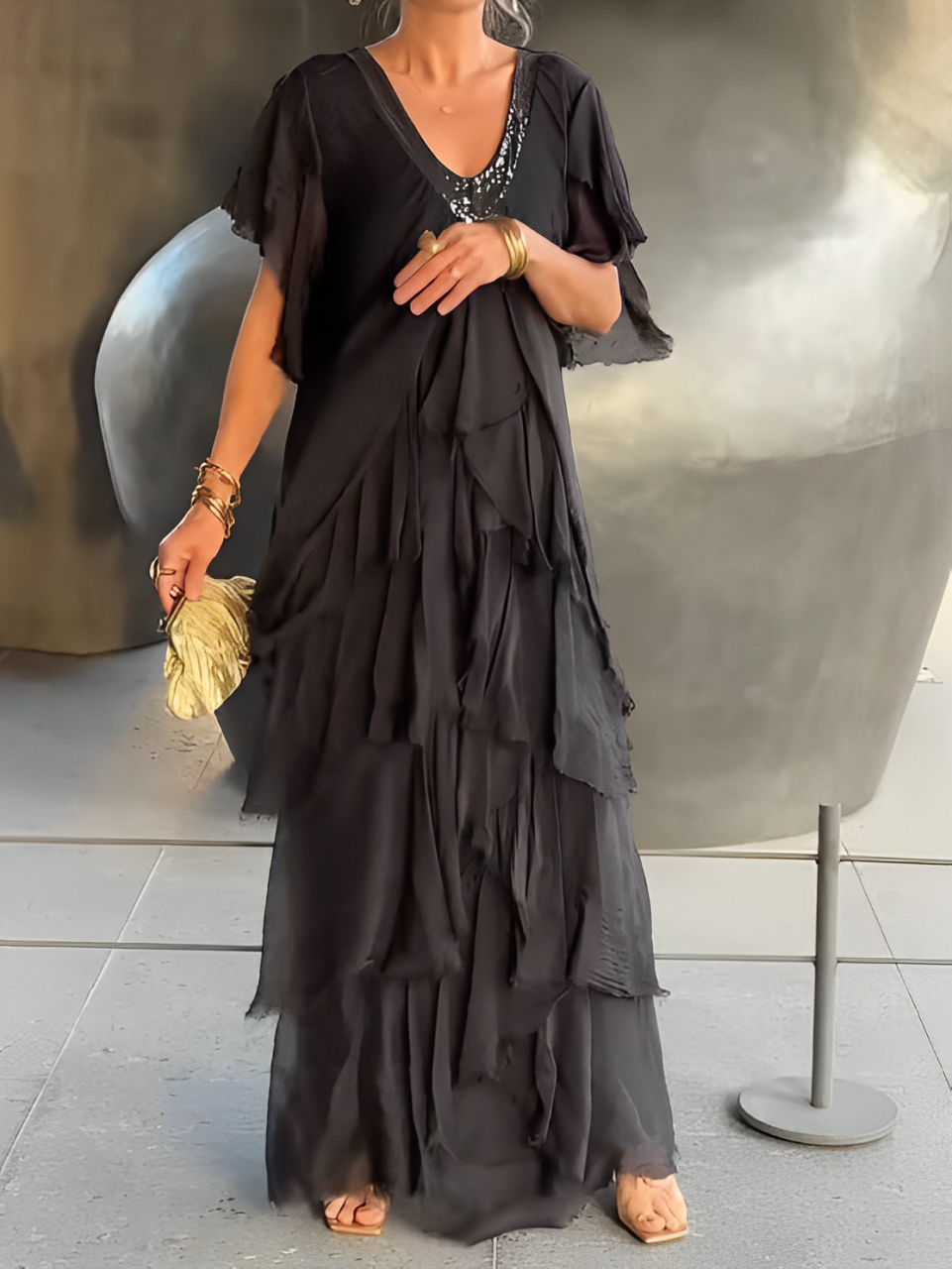 Summer | Elegant V-Neck Maxi Dress | Graceful & Effortless