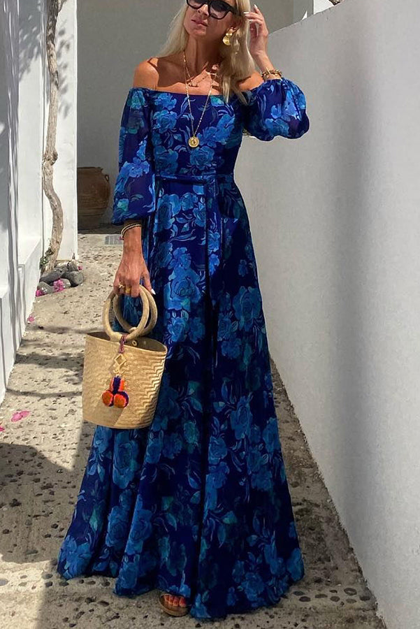 Francesca | Schulterfreies Maxikleid mit Blumenmuster