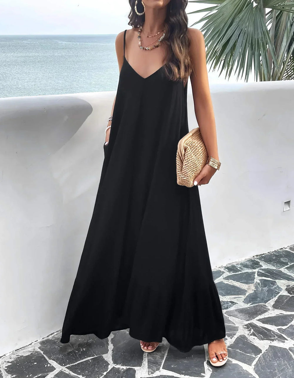 Rosenda | Maxikleid mit Taschen und Olivendesign
