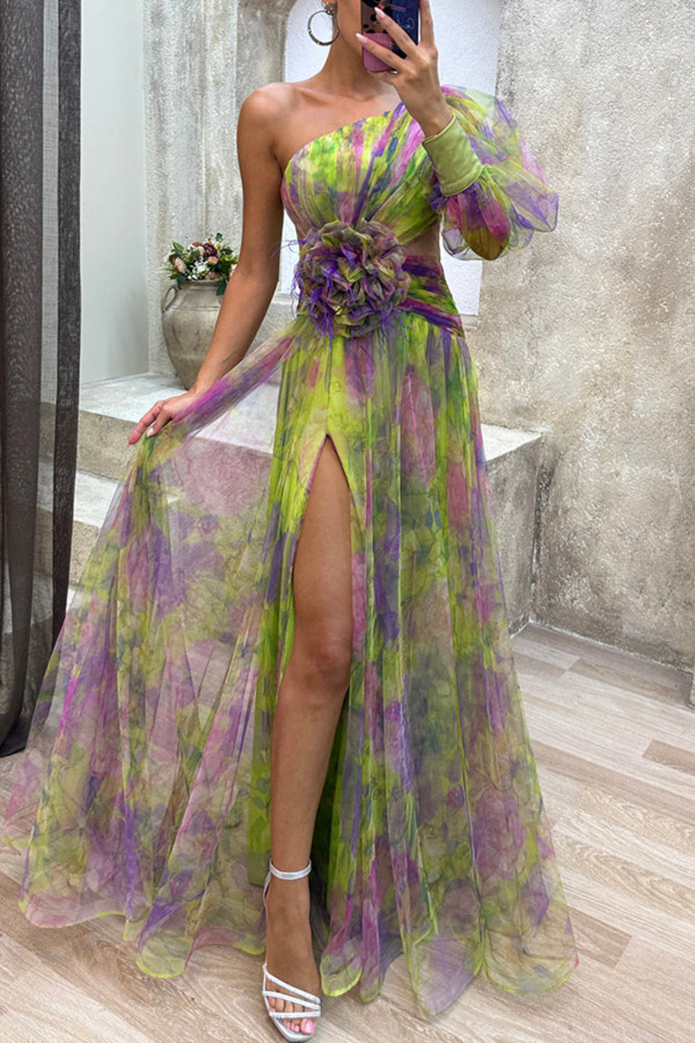 Janie | Elegantes Einarm-Kleid mit Blumenmuster
